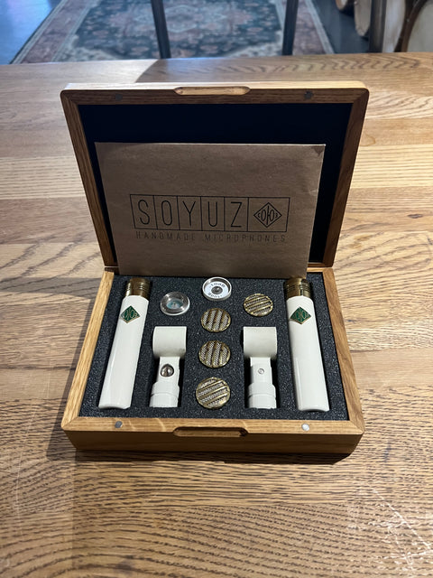 Soyuz Microphones 013 FET Master Set Interchangeable Capsule Small Diaphragm Condenser Microphone Stereo Pair 2017 - Present - Cream / Brass***DEMO**