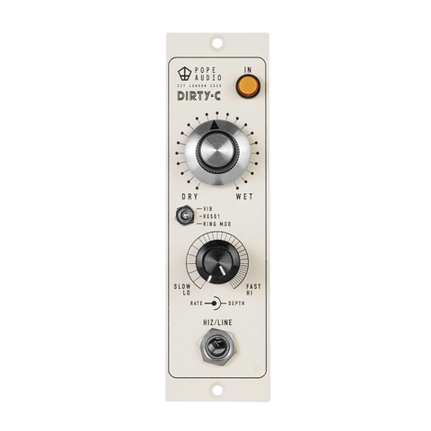 Audio effect module with control knobs and labels on a white background